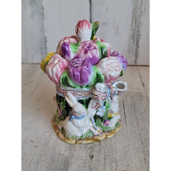 Tulips bunny vintage floral‎ sugar container tea accessory rabbit spring - Picture 2 of 6